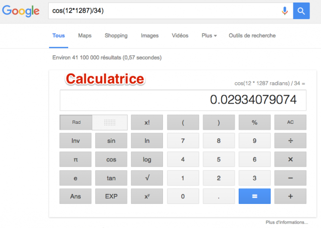 Calculatrice dans Google