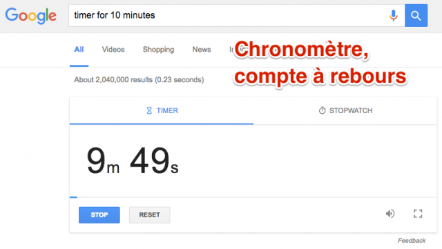 Chronomètre dans Google