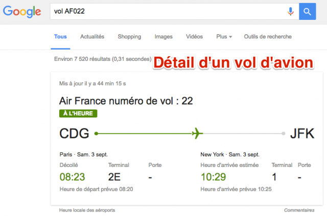 Détails vol avion Google