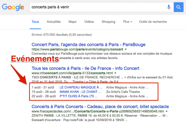 Evénements dans Google