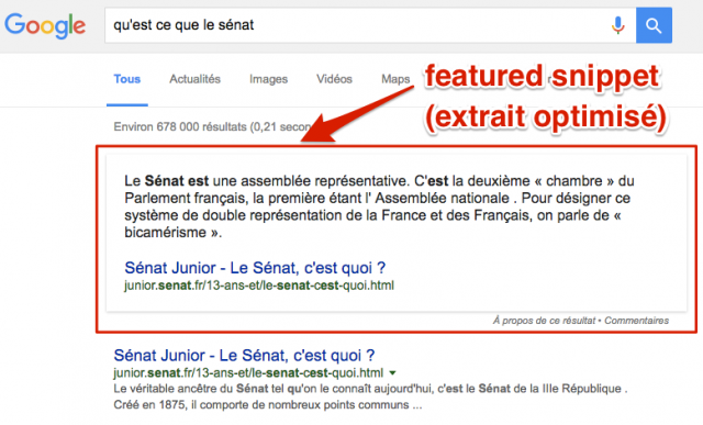 Exemple de featured snippet