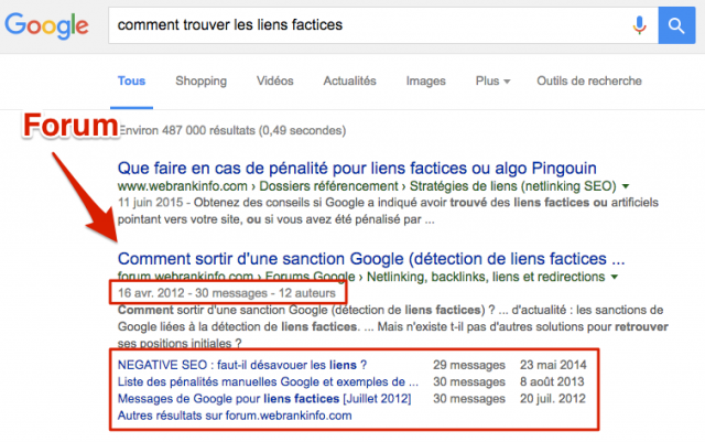 Forum dans résultats Google