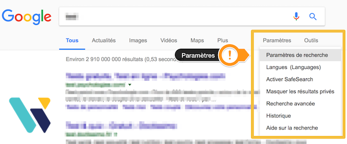 SERP Google paramètres recherche