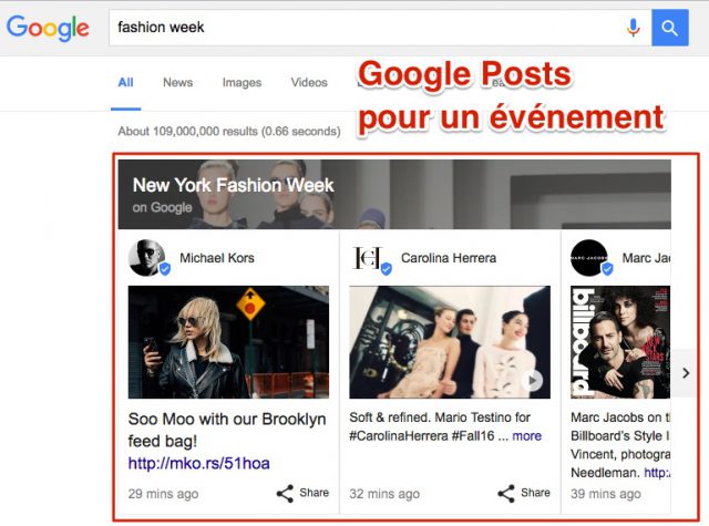 Google Posts événement