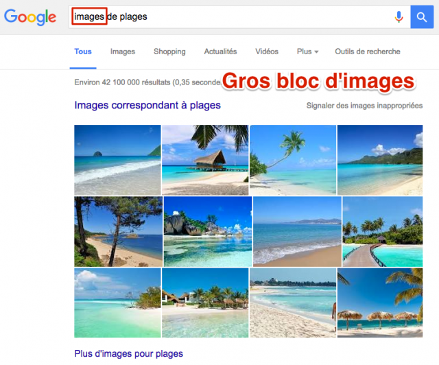 Gros bloc d'images dans Google
