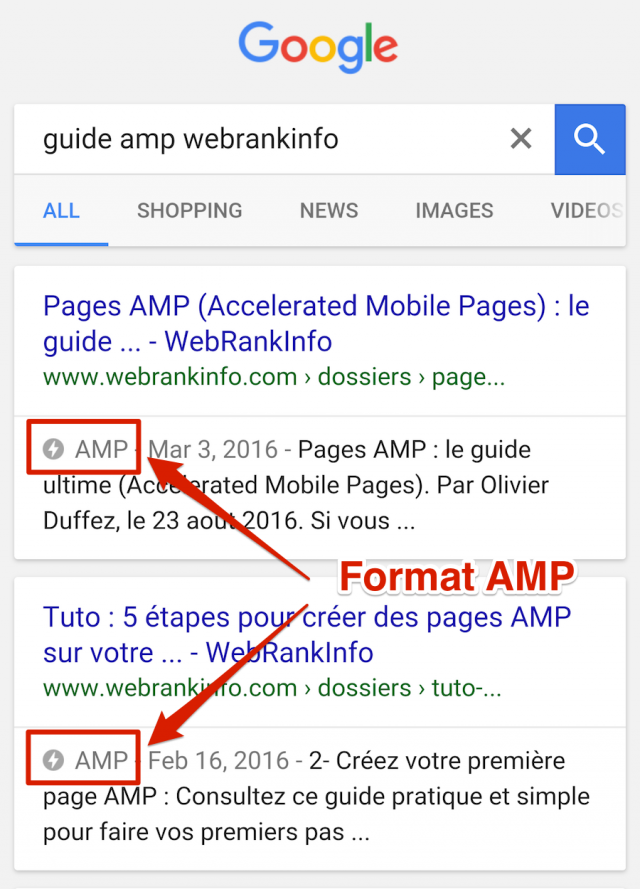 Pages AMP dans SERP