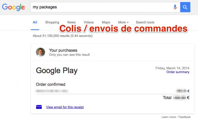 Suivi des colis dans Google