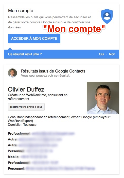 Bloc Mon compte dans Google