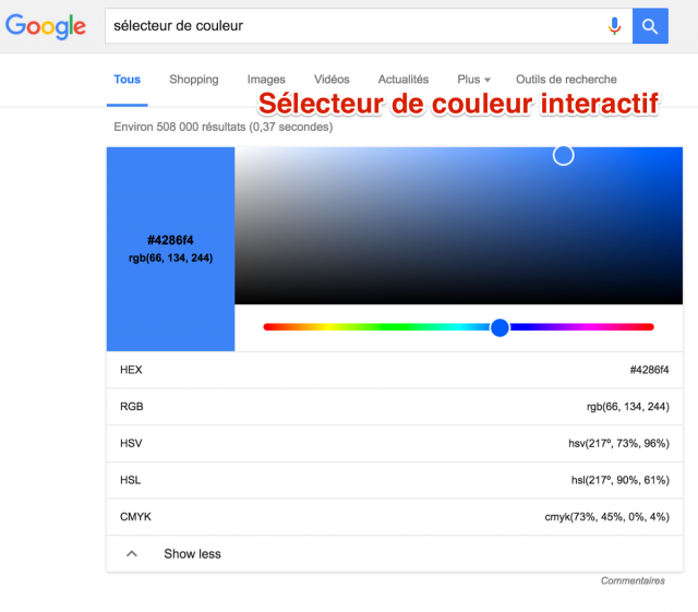 Sélecteur de couleur dans SERP