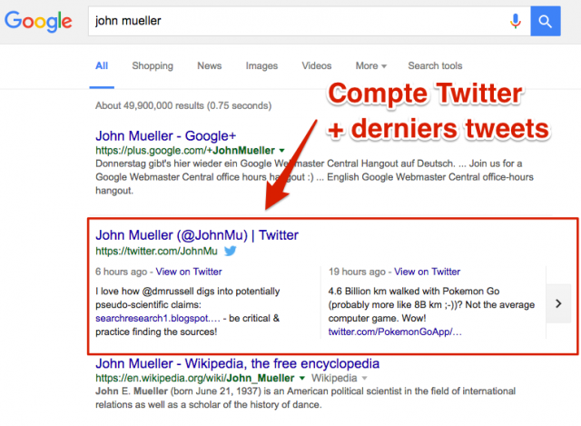 Tweets dans Google