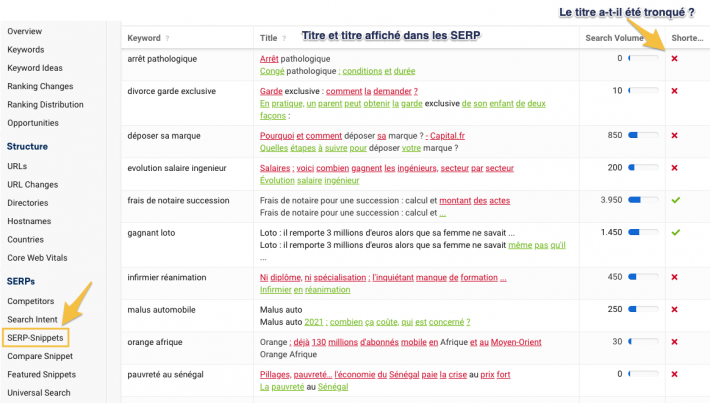 analyse des snippets par Sistrix