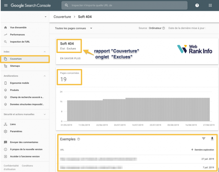 Liste des Soft 404 dans la Search Console