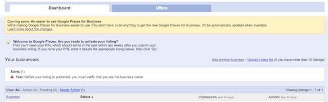 Tableau de bord Google Adresses