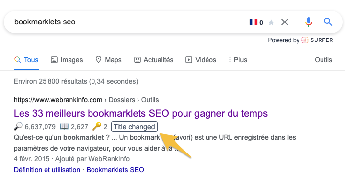 extension Keyword Surfer titres dans les SERP