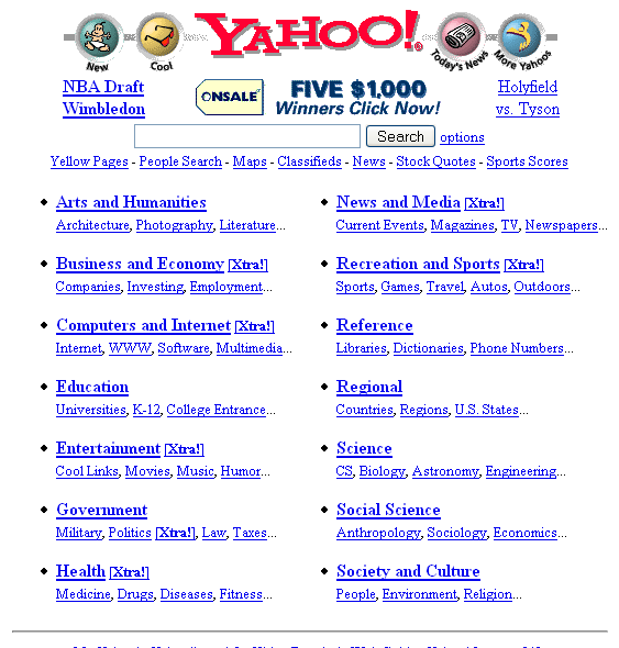 L'annuaire Yahoo en 1997