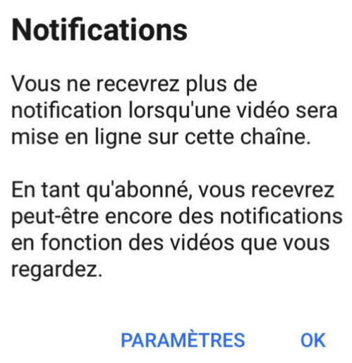 Absence de notification YouTube