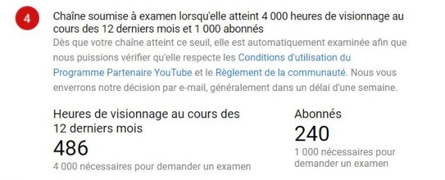 Monétisation youtube non activée