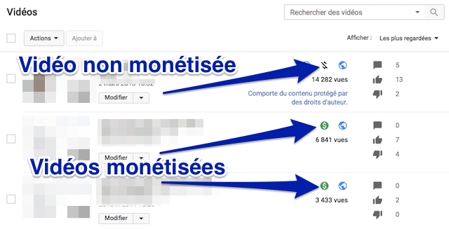 Monétisation d'une vidéo YouTube