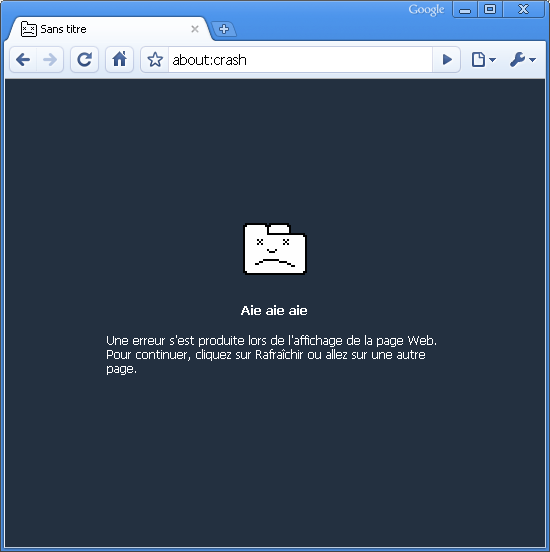 Easter Egg dans Google Chrome : about:crash