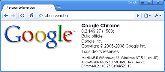 Easter Egg dans Google Chrome : about:version