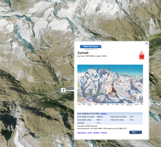 Enneigement dans les stations de ski des Alpes via Google Earth