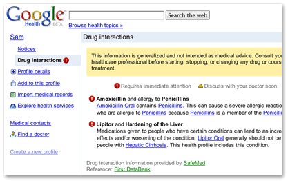 Interactions de médicaments dans Google Health