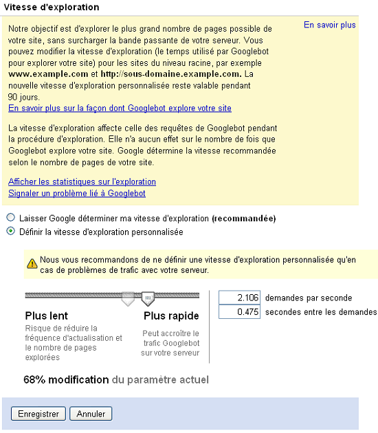 Exemple de réglage de la vitesse d'exploration de Googlebot