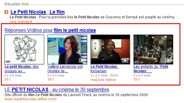 Recherche universelle sur orange.fr : les vidéos