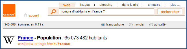 Les réponses géographiques du moteur Orange