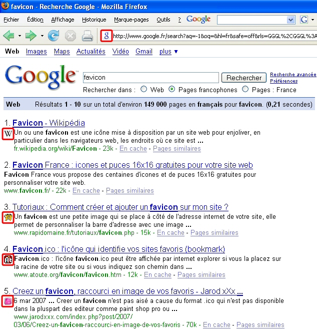 Affichage du favicon dans Firefox