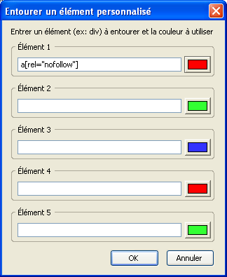 Les liens nofollow sont mis en évidence avec la Web Developer Toolbar