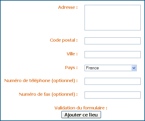 Formulaire pour ajouter ou modifier un lieu associé à un site