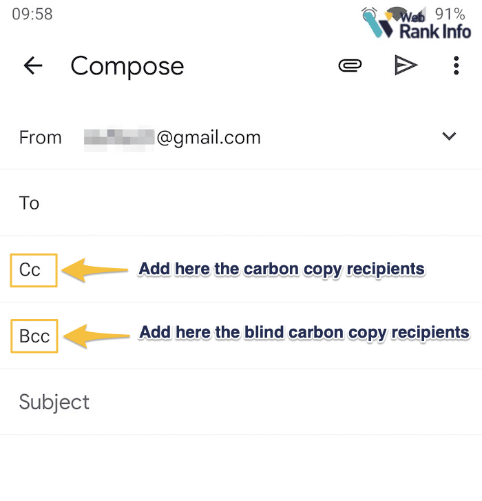 Using cc and bcc in Gmail app