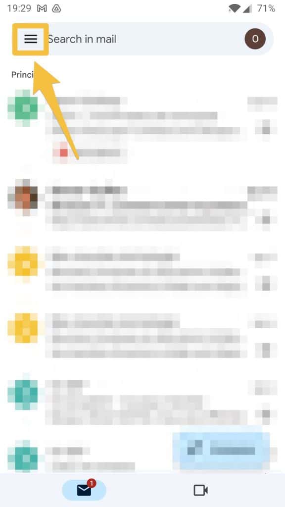 Menu in Gmail app