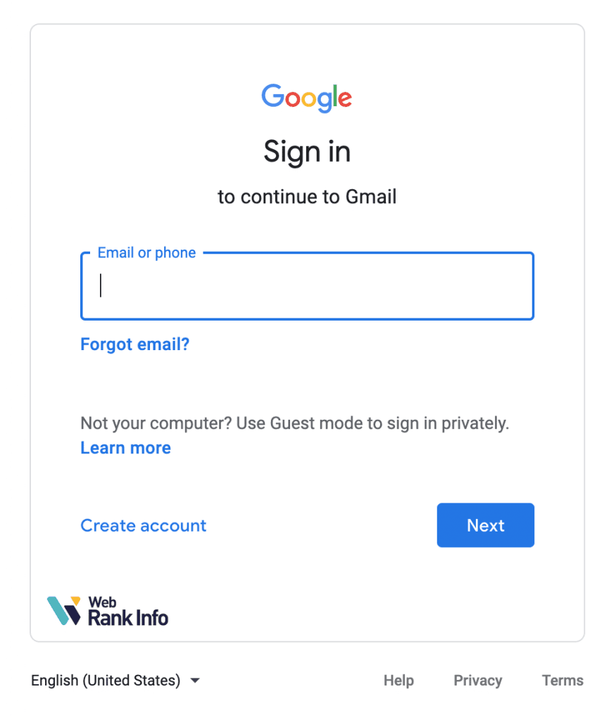 Gmail login box on a web browser