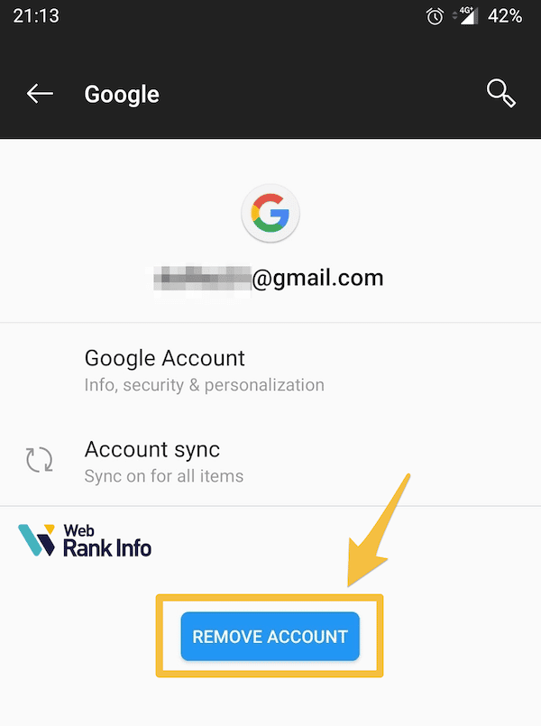 remove Gmail account on mobile